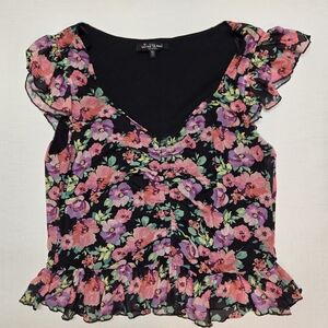 Vibrant Floral Ruffle Sleeve Blouse